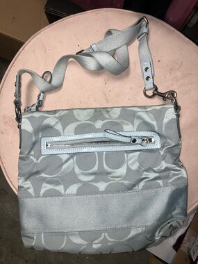 Coach Light Gray Signature Jacquard Crossbody Shoulder Bag